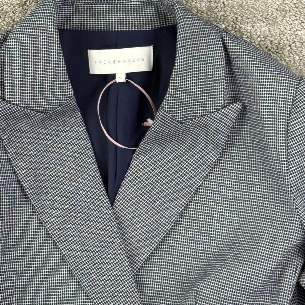 French Mauve Blazer Womens S NWOT Double Breasted Houndstooth Career Jacket